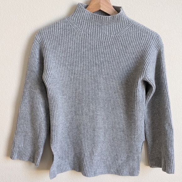 Everlane Sweaters - Everlane 100% Cashmere Sweater Fisherman Mock Neck XS Gray Ribbed Cozy Minimal